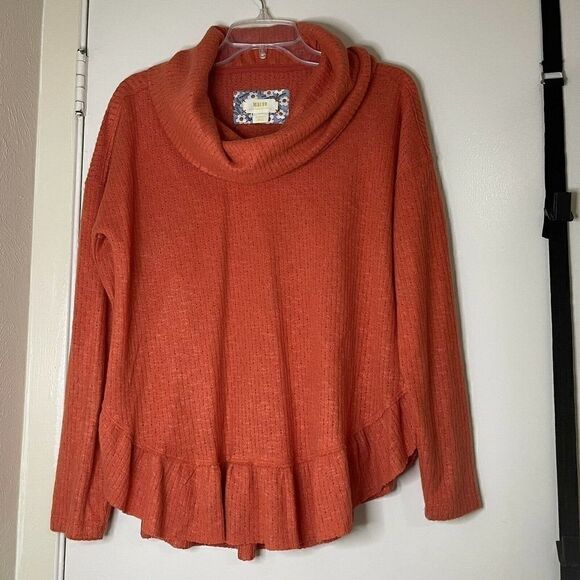 Anthropologie Maeve Addie Ruffled Hacci Orange cowl neck Sweater size XS - Picture 6 of 6